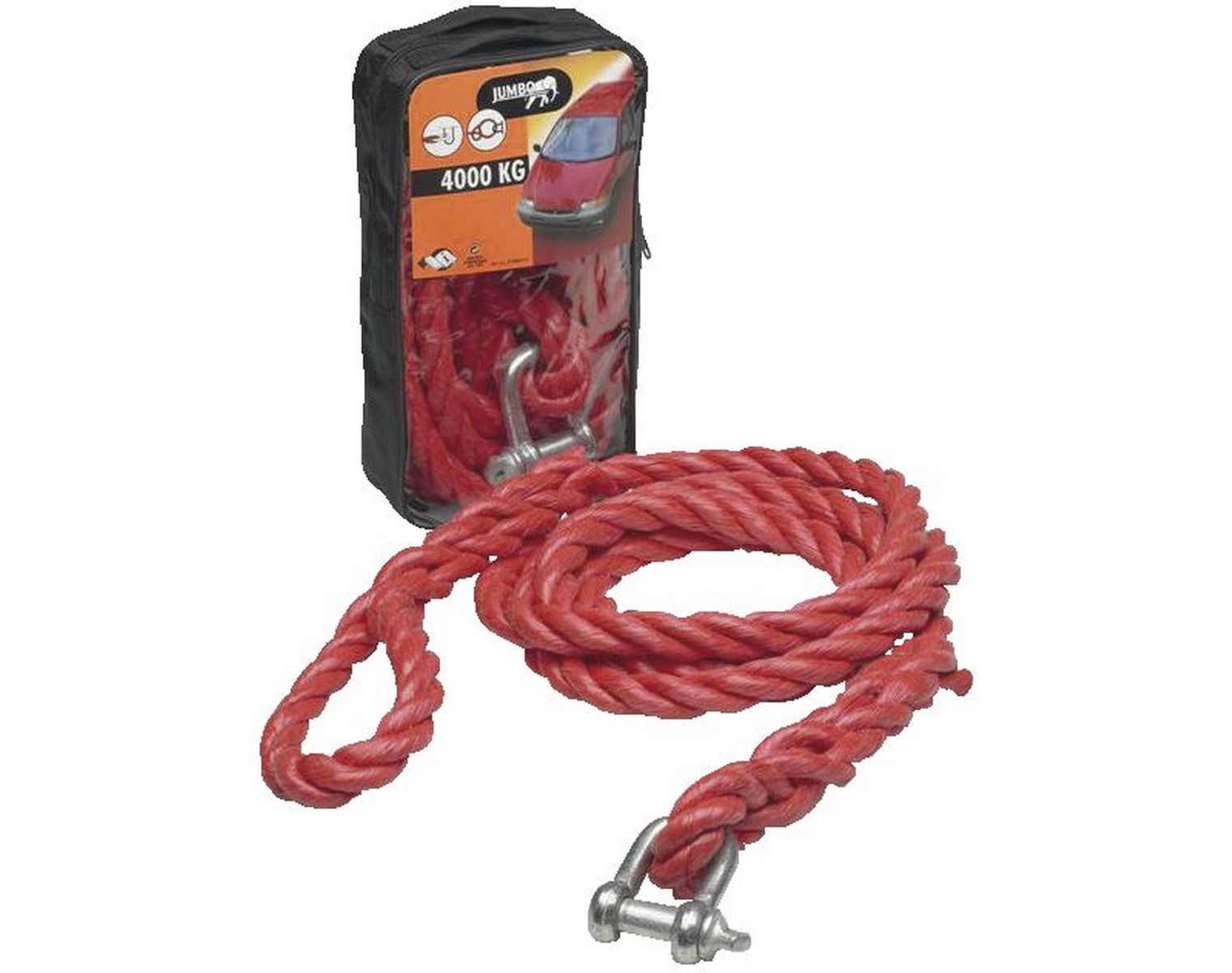 Câble de remorquage Jumbo avec manille et boucle, force de traction 4 000 kg, longueur 4 m