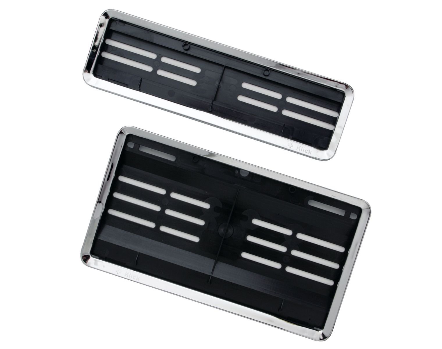 SwissKlick Set de cadres de plaques d'immatriculation chrome brillant, 30 x 8 cm/30 x 16 cm